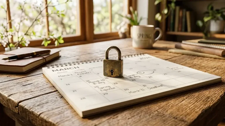 Open calendar with a brass padlock resting on its pages representing GamStop self-exclusion time periods