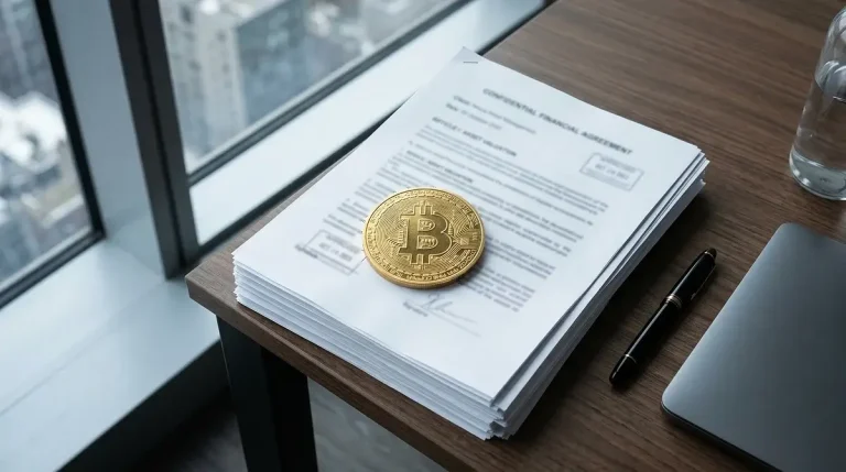 Gold Bitcoin token resting on official documents representing the UKGC crypto gambling policy exploration